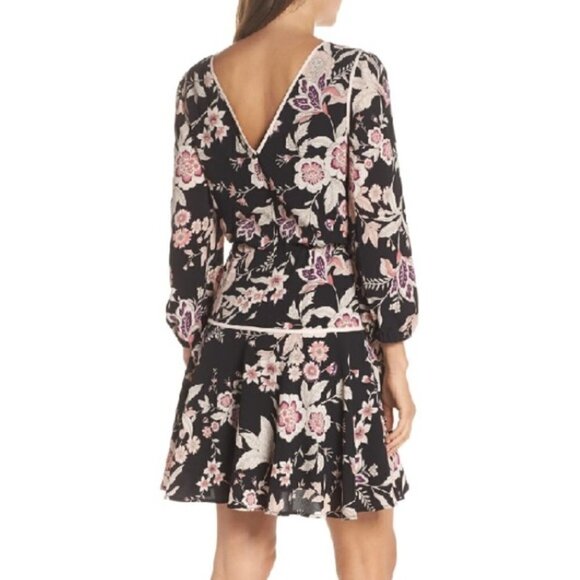 Eliza J Black Pink Floral V Back Cocktail Dress, Size 8 - Picture 2 of 11